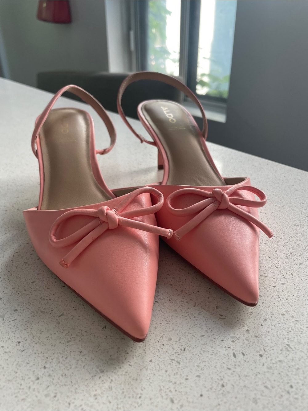 ALDO Pink Pointed-Toe Slingback Flats with Bow